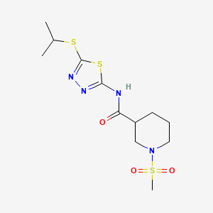 molecular formula C12H20N4O3S3 B5366246 N-[5-(isopropylthio)-1,3,4-thiadiazol-2-yl]-1-(methylsulfonyl)-3-piperidinecarboxamide 