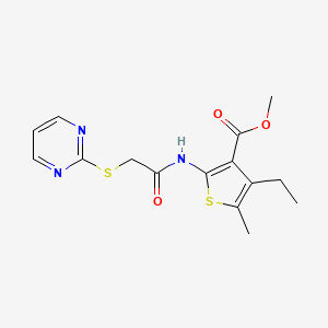 molecular formula C15H17N3O3S2 B5366675 methyl 4-ethyl-5-methyl-2-{[(2-pyrimidinylthio)acetyl]amino}-3-thiophenecarboxylate 