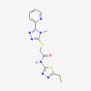 molecular formula C14H15N7OS2 B5369717 N-(5-ETHYL-1,3,4-THIADIAZOL-2-YL)-2-{[4-METHYL-5-(2-PYRIDINYL)-4H-1,2,4-TRIAZOL-3-YL]SULFANYL}ACETAMIDE 