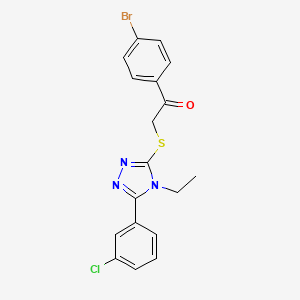 molecular formula C18H15BrClN3OS B5370035 1-(4-BROMOPHENYL)-2-{[5-(3-CHLOROPHENYL)-4-ETHYL-4H-1,2,4-TRIAZOL-3-YL]SULFANYL}ETHAN-1-ONE 