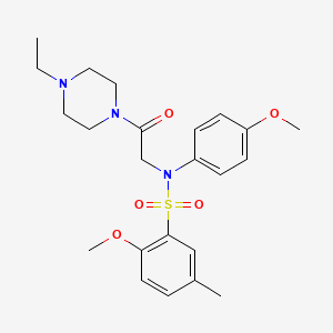 molecular formula C23H31N3O5S B5371054 N-[2-(4-ETHYLPIPERAZIN-1-YL)-2-OXOETHYL]-2-METHOXY-N-(4-METHOXYPHENYL)-5-METHYLBENZENE-1-SULFONAMIDE 