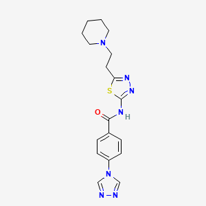 molecular formula C18H21N7OS B5372326 N-[5-(2-piperidin-1-ylethyl)-1,3,4-thiadiazol-2-yl]-4-(1,2,4-triazol-4-yl)benzamide 