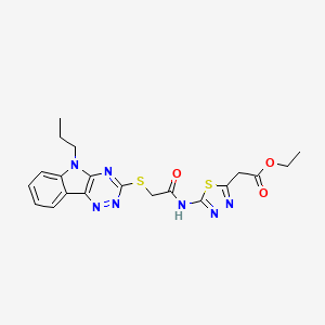 molecular formula C20H21N7O3S2 B5372589 ETHYL 2-{5-[2-({5-PROPYL-5H-[1,2,4]TRIAZINO[5,6-B]INDOL-3-YL}SULFANYL)ACETAMIDO]-1,3,4-THIADIAZOL-2-YL}ACETATE 