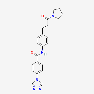molecular formula C22H23N5O2 B5372931 N-[4-(3-oxo-3-pyrrolidin-1-ylpropyl)phenyl]-4-(1,2,4-triazol-4-yl)benzamide 
