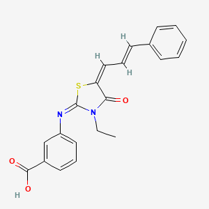 molecular formula C21H18N2O3S B5373568 3-({(2Z,5E)-3-ethyl-4-oxo-5-[(2E)-3-phenylprop-2-en-1-ylidene]-1,3-thiazolidin-2-ylidene}amino)benzoic acid 