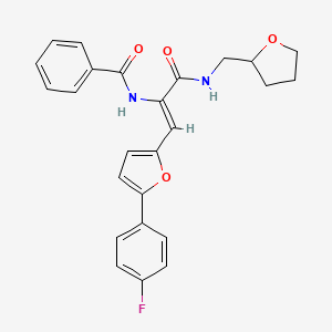 molecular formula C25H23FN2O4 B5374259 N-{(1Z)-1-[5-(4-fluorophenyl)furan-2-yl]-3-oxo-3-[(tetrahydrofuran-2-ylmethyl)amino]prop-1-en-2-yl}benzamide 