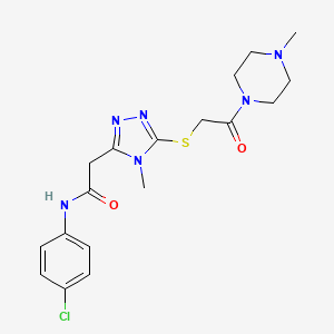 molecular formula C18H23ClN6O2S B5374474 N-(4-chlorophenyl)-2-(4-methyl-5-{[2-(4-methylpiperazin-1-yl)-2-oxoethyl]sulfanyl}-4H-1,2,4-triazol-3-yl)acetamide 