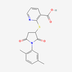 molecular formula C18H16N2O4S B5374716 2-{[1-(2,5-dimethylphenyl)-2,5-dioxo-3-pyrrolidinyl]thio}nicotinic acid 