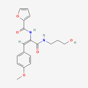 molecular formula C18H20N2O5 B5374788 N-[(1E)-3-[(3-hydroxypropyl)amino]-1-(4-methoxyphenyl)-3-oxoprop-1-en-2-yl]furan-2-carboxamide 