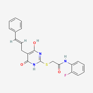 molecular formula C21H18FN3O3S B5374960 N-(2-fluorophenyl)-2-({4-hydroxy-6-oxo-5-[(2E)-3-phenylprop-2-en-1-yl]-1,6-dihydropyrimidin-2-yl}sulfanyl)acetamide 