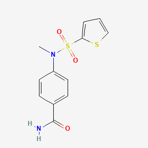 molecular formula C12H12N2O3S2 B5375122 4-[Methyl(thiophen-2-ylsulfonyl)amino]benzamide 