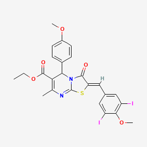 molecular formula C25H22I2N2O5S B5375827 ethyl (2Z)-2-[(3,5-diiodo-4-methoxyphenyl)methylidene]-5-(4-methoxyphenyl)-7-methyl-3-oxo-5H-[1,3]thiazolo[3,2-a]pyrimidine-6-carboxylate 