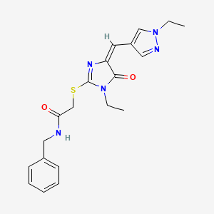 molecular formula C20H23N5O2S B5377180 N-BENZYL-2-({1-ETHYL-4-[(E)-1-(1-ETHYL-1H-PYRAZOL-4-YL)METHYLIDENE]-5-OXO-4,5-DIHYDRO-1H-IMIDAZOL-2-YL}SULFANYL)ACETAMIDE 