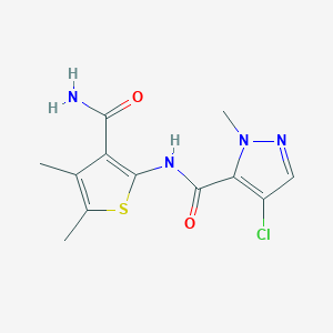 molecular formula C12H13ClN4O2S B5377996 N-(3-CARBAMOYL-4,5-DIMETHYL-2-THIENYL)-4-CHLORO-1-METHYL-1H-PYRAZOLE-5-CARBOXAMIDE 
