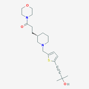 molecular formula C22H32N2O3S B537825 1-(4-Morpholinyl)-3-((3S)-1-(5-(3-hydroxy-3-methyl-1-butynyl)-2-thienyl)methyl-3-piperidinyl)-1-propanone 