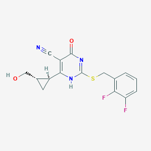 molecular formula C16H13F2N3O2S B537861 2-[(2,3-difluorophenyl)methylsulfanyl]-6-[(1S,2S)-2-(hydroxymethyl)cyclopropyl]-4-oxo-1H-pyrimidine-5-carbonitrile 