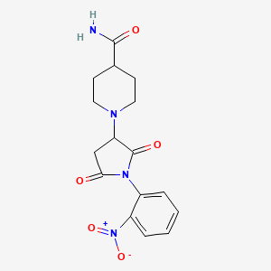 molecular formula C16H18N4O5 B5378926 1-[1-(2-Nitrophenyl)-2,5-dioxopyrrolidin-3-yl]piperidine-4-carboxamide 