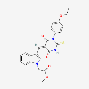 molecular formula C24H21N3O5S B5380441 methyl (3-{(E)-[1-(4-ethoxyphenyl)-4,6-dioxo-2-thioxotetrahydropyrimidin-5(2H)-ylidene]methyl}-1H-indol-1-yl)acetate 