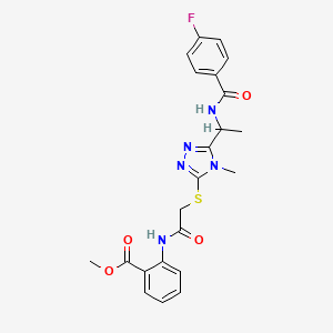 molecular formula C22H22FN5O4S B5380724 Methyl 2-[[2-[[5-[1-[(4-fluorobenzoyl)amino]ethyl]-4-methyl-1,2,4-triazol-3-yl]sulfanyl]acetyl]amino]benzoate 
