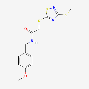 molecular formula C13H15N3O2S3 B5381126 N-[(4-methoxyphenyl)methyl]-2-[(3-methylsulfanyl-1,2,4-thiadiazol-5-yl)sulfanyl]acetamide 