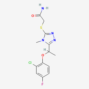 molecular formula C13H14ClFN4O2S B5382196 2-({5-[1-(2-chloro-4-fluorophenoxy)ethyl]-4-methyl-4H-1,2,4-triazol-3-yl}sulfanyl)acetamide 