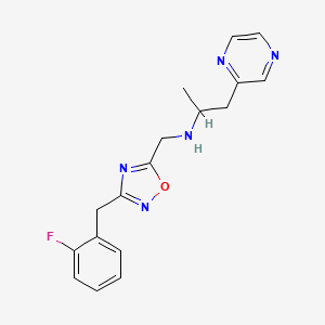 molecular formula C17H18FN5O B5385189 N-{[3-(2-fluorobenzyl)-1,2,4-oxadiazol-5-yl]methyl}-1-(2-pyrazinyl)-2-propanamine 