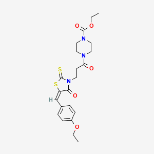 molecular formula C22H27N3O5S2 B5387280 ethyl 4-{3-[5-(4-ethoxybenzylidene)-4-oxo-2-thioxo-1,3-thiazolidin-3-yl]propanoyl}-1-piperazinecarboxylate 