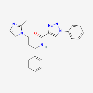 molecular formula C22H22N6O B5388113 N-[3-(2-methyl-1H-imidazol-1-yl)-1-phenylpropyl]-1-phenyl-1H-1,2,3-triazole-4-carboxamide 