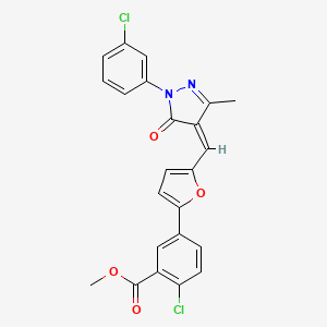 molecular formula C23H16Cl2N2O4 B5388370 Methyl 2-chloro-5-(5-{[(4Z)-1-(3-chlorophenyl)-3-methyl-5-oxo-4,5-dihydro-1H-pyrazol-4-ylidene]methyl}furan-2-YL)benzoate 