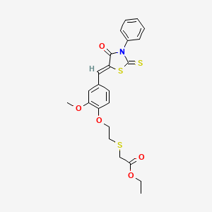 molecular formula C23H23NO5S3 B5388436 ethyl [(2-{2-methoxy-4-[(Z)-(4-oxo-3-phenyl-2-thioxo-1,3-thiazolidin-5-ylidene)methyl]phenoxy}ethyl)sulfanyl]acetate 