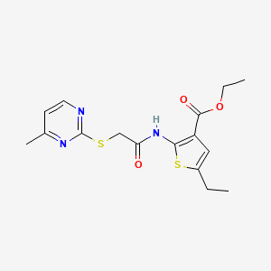 molecular formula C16H19N3O3S2 B5388719 ethyl 5-ethyl-2-({[(4-methyl-2-pyrimidinyl)thio]acetyl}amino)-3-thiophenecarboxylate 
