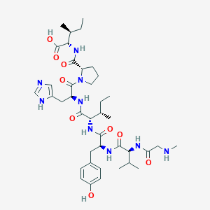 molecular formula C42H65N9O11 B053893 (2S,3S)-2-[[(2S)-1-[(2S)-2-[[(2S,3S)-2-[[(2S)-3-(4-hydroxyphenyl)-2-[[(2S)-3-methyl-2-[[2-(methylamino)acetyl]amino]butanoyl]amino]propanoyl]amino]-3-methylpentanoyl]amino]-3-(1H-imidazol-5-yl)propanoyl]pyrrolidine-2-carbonyl]amino]-3-methylpentanoic acid CAS No. 116331-58-9