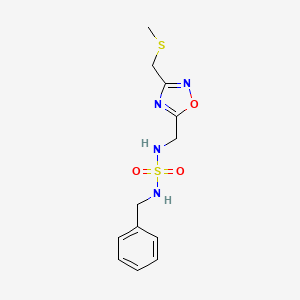 molecular formula C12H16N4O3S2 B5389562 N-benzyl-N'-({3-[(methylthio)methyl]-1,2,4-oxadiazol-5-yl}methyl)sulfamide 