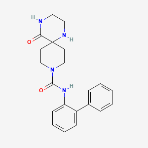molecular formula C21H24N4O2 B5389995 N-biphenyl-2-yl-5-oxo-1,4,9-triazaspiro[5.5]undecane-9-carboxamide 