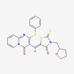 molecular formula C23H19N3O3S3 B5390228 3-{(Z)-[4-oxo-3-(tetrahydrofuran-2-ylmethyl)-2-thioxo-1,3-thiazolidin-5-ylidene]methyl}-2-(phenylsulfanyl)-4H-pyrido[1,2-a]pyrimidin-4-one 
