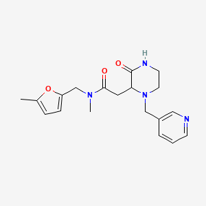 molecular formula C19H24N4O3 B5390617 N-methyl-N-[(5-methylfuran-2-yl)methyl]-2-[3-oxo-1-(pyridin-3-ylmethyl)piperazin-2-yl]acetamide 