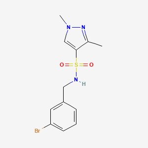 molecular formula C12H14BrN3O2S B5390651 N-[(3-BROMOPHENYL)METHYL]-13-DIMETHYL-1H-PYRAZOLE-4-SULFONAMIDE 