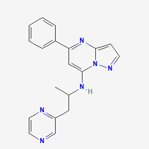 molecular formula C19H18N6 B5391012 N-[1-methyl-2-(2-pyrazinyl)ethyl]-5-phenylpyrazolo[1,5-a]pyrimidin-7-amine 