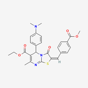 molecular formula C27H27N3O5S B5391069 ethyl (2E)-5-[4-(dimethylamino)phenyl]-2-[(4-methoxycarbonylphenyl)methylidene]-7-methyl-3-oxo-5H-[1,3]thiazolo[3,2-a]pyrimidine-6-carboxylate 