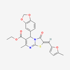 molecular formula C23H20N2O6S B5391640 Ethyl (2Z)-5-(2H-1,3-benzodioxol-5-YL)-7-methyl-2-[(5-methylfuran-2-YL)methylidene]-3-oxo-2H,3H,5H-[1,3]thiazolo[3,2-A]pyrimidine-6-carboxylate 