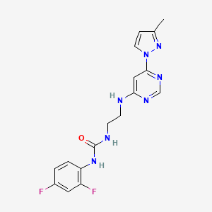 molecular formula C17H17F2N7O B5392117 N-(2,4-difluorophenyl)-N'-(2-{[6-(3-methyl-1H-pyrazol-1-yl)-4-pyrimidinyl]amino}ethyl)urea 