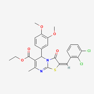 molecular formula C25H22Cl2N2O5S B5392346 ethyl (2E)-2-[(2,3-dichlorophenyl)methylidene]-5-(3,4-dimethoxyphenyl)-7-methyl-3-oxo-5H-[1,3]thiazolo[3,2-a]pyrimidine-6-carboxylate 