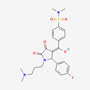 molecular formula C24H28FN3O5S B5394537 4-{1-[3-(dimethylamino)propyl]-2-(4-fluorophenyl)-4-hydroxy-5-oxo-2,5-dihydro-1H-pyrrole-3-carbonyl}-N,N-dimethylbenzene-1-sulfonamide 