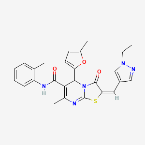 molecular formula C26H25N5O3S B5395770 2-[(E)-1-(1-ETHYL-1H-PYRAZOL-4-YL)METHYLIDENE]-7-METHYL-5-(5-METHYL-2-FURYL)-N-(2-METHYLPHENYL)-3-OXO-2,3-DIHYDRO-5H-[1,3]THIAZOLO[3,2-A]PYRIMIDINE-6-CARBOXAMIDE 