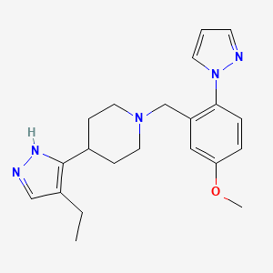 molecular formula C21H27N5O B5395856 4-(4-ethyl-1H-pyrazol-5-yl)-1-[(5-methoxy-2-pyrazol-1-ylphenyl)methyl]piperidine 