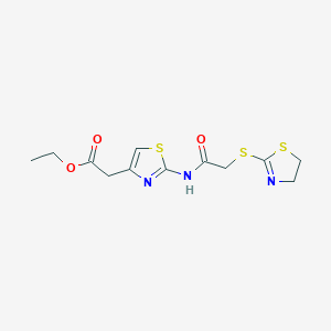molecular formula C12H15N3O3S3 B5399274 ETHYL 2-(2-{[2-(4,5-DIHYDRO-1,3-THIAZOL-2-YLSULFANYL)ACETYL]AMINO}-1,3-THIAZOL-4-YL)ACETATE 