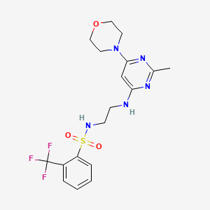 molecular formula C18H22F3N5O3S B5399276 N-(2-{[2-methyl-6-(4-morpholinyl)-4-pyrimidinyl]amino}ethyl)-2-(trifluoromethyl)benzenesulfonamide 