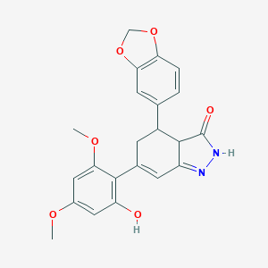 4-(1,3-Benzodioxol-5-yl)-2,3a,4,5-tetrahydro-6-(2-hydroxy-4,6-dimethoxyphenyl)-3-indazolone