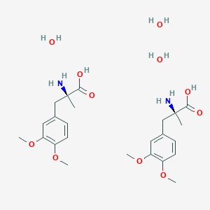 molecular formula C12H18ClNO4 B054013 L-Tyrosine, 3-methoxy-O,alpha-dimethyl-, hydrate (2:3) CAS No. 115217-60-2