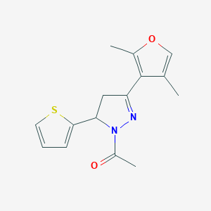 molecular formula C15H16N2O2S B5405482 1-acetyl-3-(2,4-dimethyl-3-furyl)-5-(2-thienyl)-4,5-dihydro-1H-pyrazole 